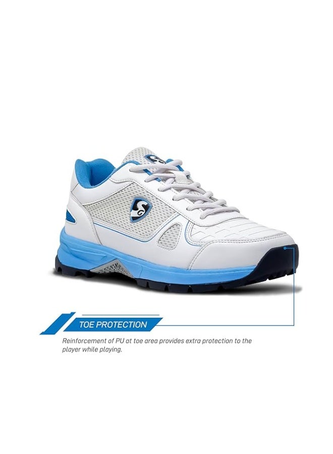 إس جي أحذية كريكيت SG Scorer 6.0 أبيض أزرق أسود مقاس UK10/US11/EU44، حذاء رياضي تنفسي من الشبك مع إطلالة مطاطية للرجال والأولاد - Image 3